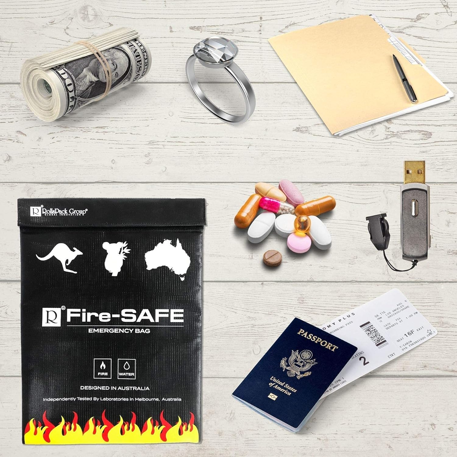 Fireproof/Waterproof Safe Bag - Fire Resistant Bag to Protect Your Items, The FireSafe is Both A Document Bag & A Fire Bag, This Fire Resistant Document Bag Has Been Independently Tested.: Office Products