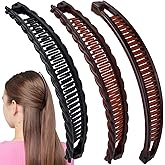 DC,CLISENCE 3Pcs Large Banana Hair Clips, Vintage Claw Clip for Women, Non-Slip Double Grip Comb for Thick Thin Curly Hairstyles (Brown, Black)