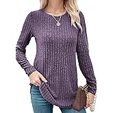 Buauty Womens Long Sleeve Shirt Tunics Tops For Fall Winter Spring, Lightweight Tunic Sweaters For Leggings Loose Fit Dressy Crew Neck Pullover Basic Sweaters For Women 2024
