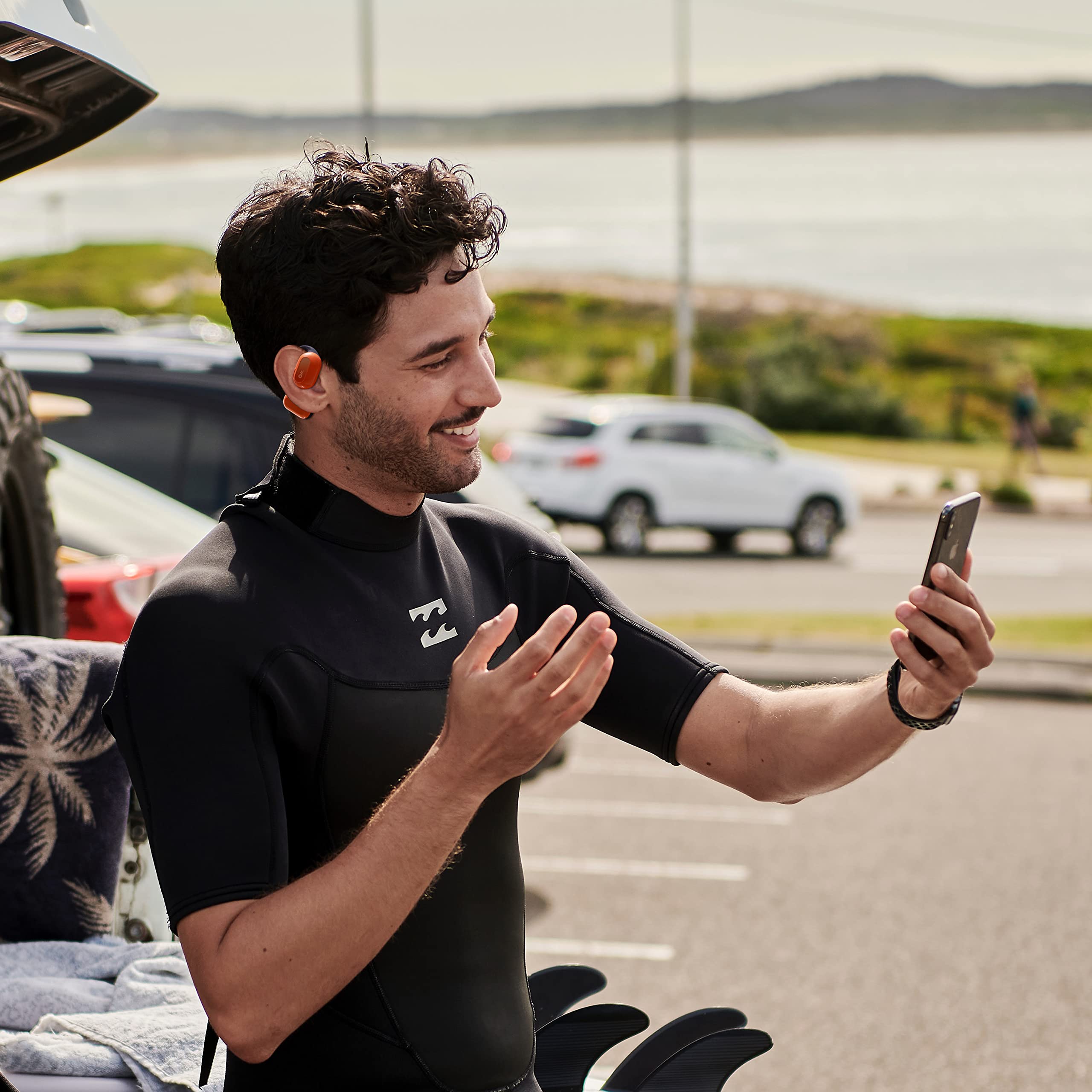 Oladance OWS1 Open Ear Headphones, Wireless Bluetooth 5.2 Headphones Air Conduction, Up to 16 Hours Battery Life with Carry Case, High Sound Quality with Dual 16.5mm Drivers Martian Orange