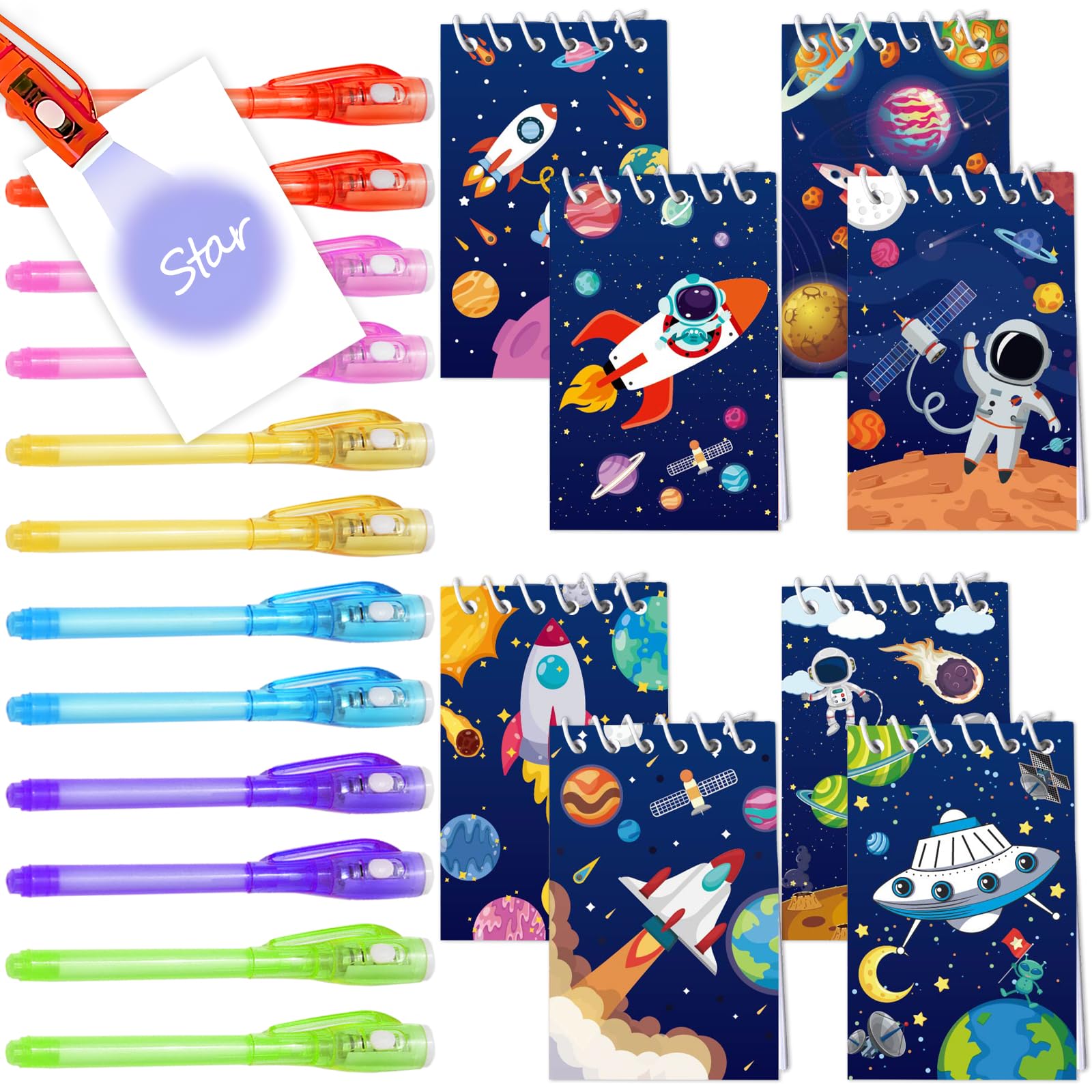 Photo 1 of 24 Invisible Ink Pen 24 Notebook Space Party Favors for Kids Goodie Bags Classroom Prizes Return Gifts for Kids Birthday Student Gifts Party Favors