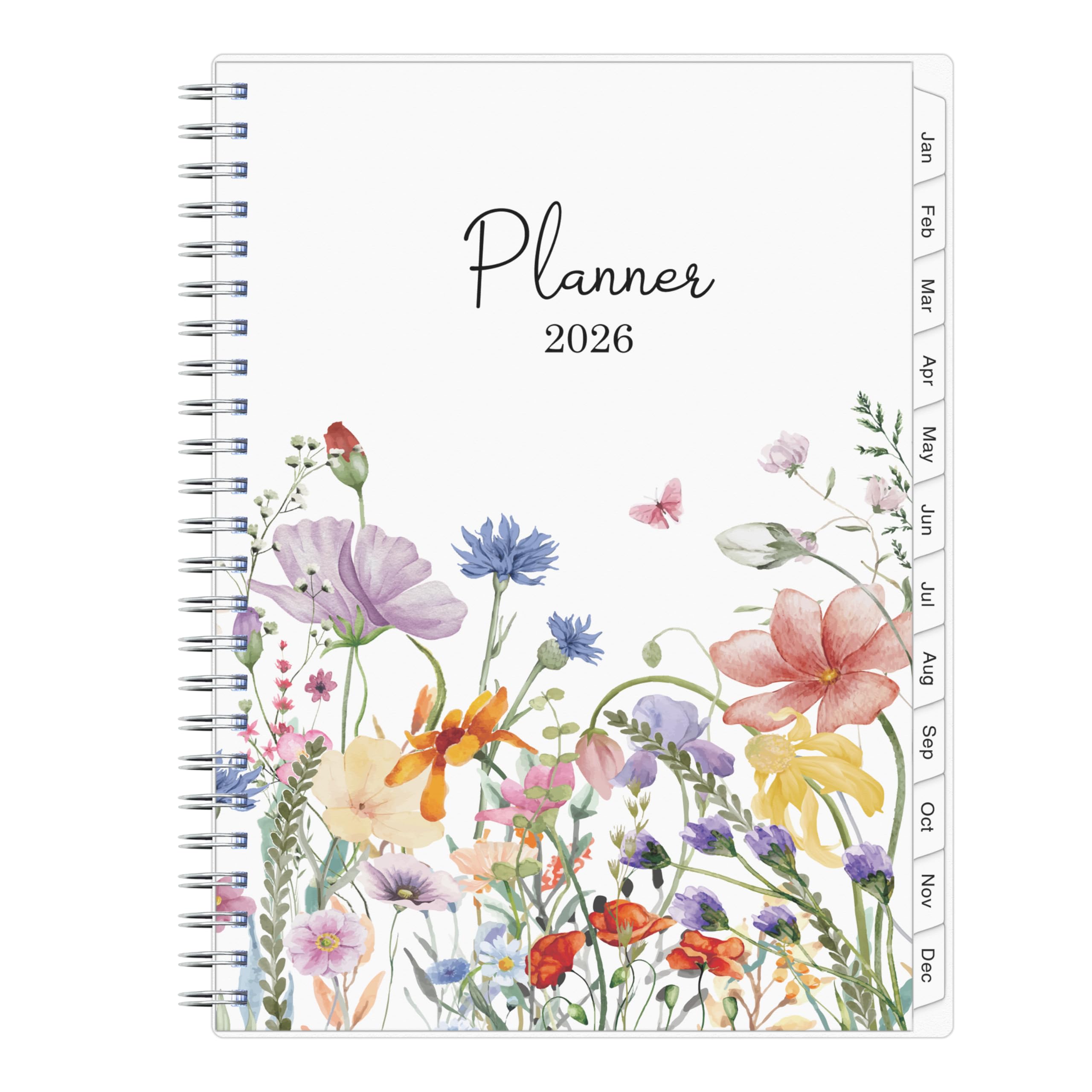 Photo 1 of 2026 Planner, Weekly ? Monthly Planner 2026, Jan 2026 – Dec 2026, 6.2" x 8.42", Flexible Cover, 12 Monthly Tabs, Thick Paper, Spiral Wirebound, Inner Pocket, Watercolor Flowers