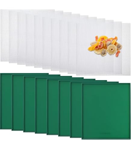 Varku 18-tlg. Silikon-Dörrblätter Set – 8 Matten Mit Rand + 10 Netzblätter + Schaber, Wiederverwendbar