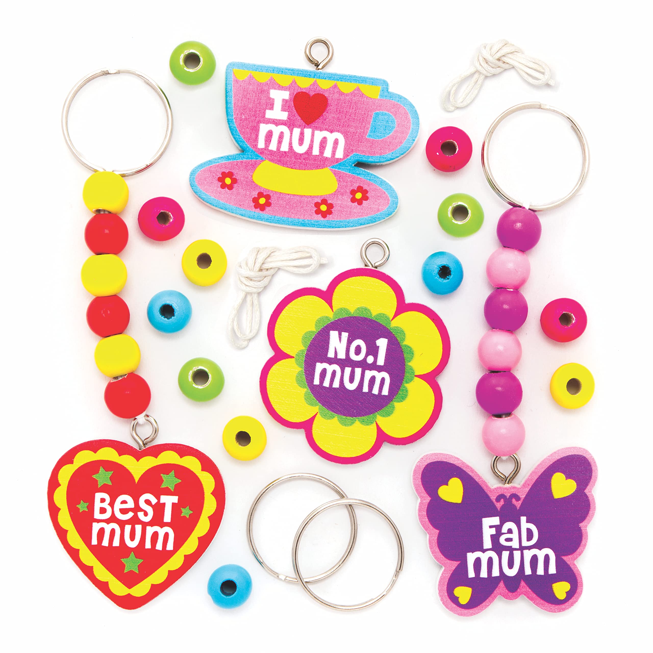 Baker Ross Mother's Day Wooden Keyring & Bag Dangler - Pack of 4, Mothers Day Craft Kit, Craft for Kids (AX840)