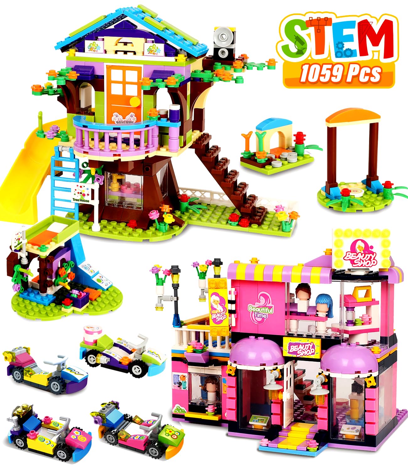 Photo 1 of Friends Tree House&Hair Salon Building Blocks Toy Sets, Treehouse Hairdressing Building Set with Storage Box, Friends Heartlake City Building Blocks Set for Girl & Boy 8-12 Years Christmas Birthday