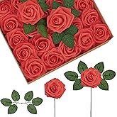 InnoGear Artificial Flowers, 50 Pcs Red Foam Fake Roses Bulk with Stems for Decoration DIY Wedding Bouquets Centerpieces Bridal Shower Party Valentines Christmas Tree