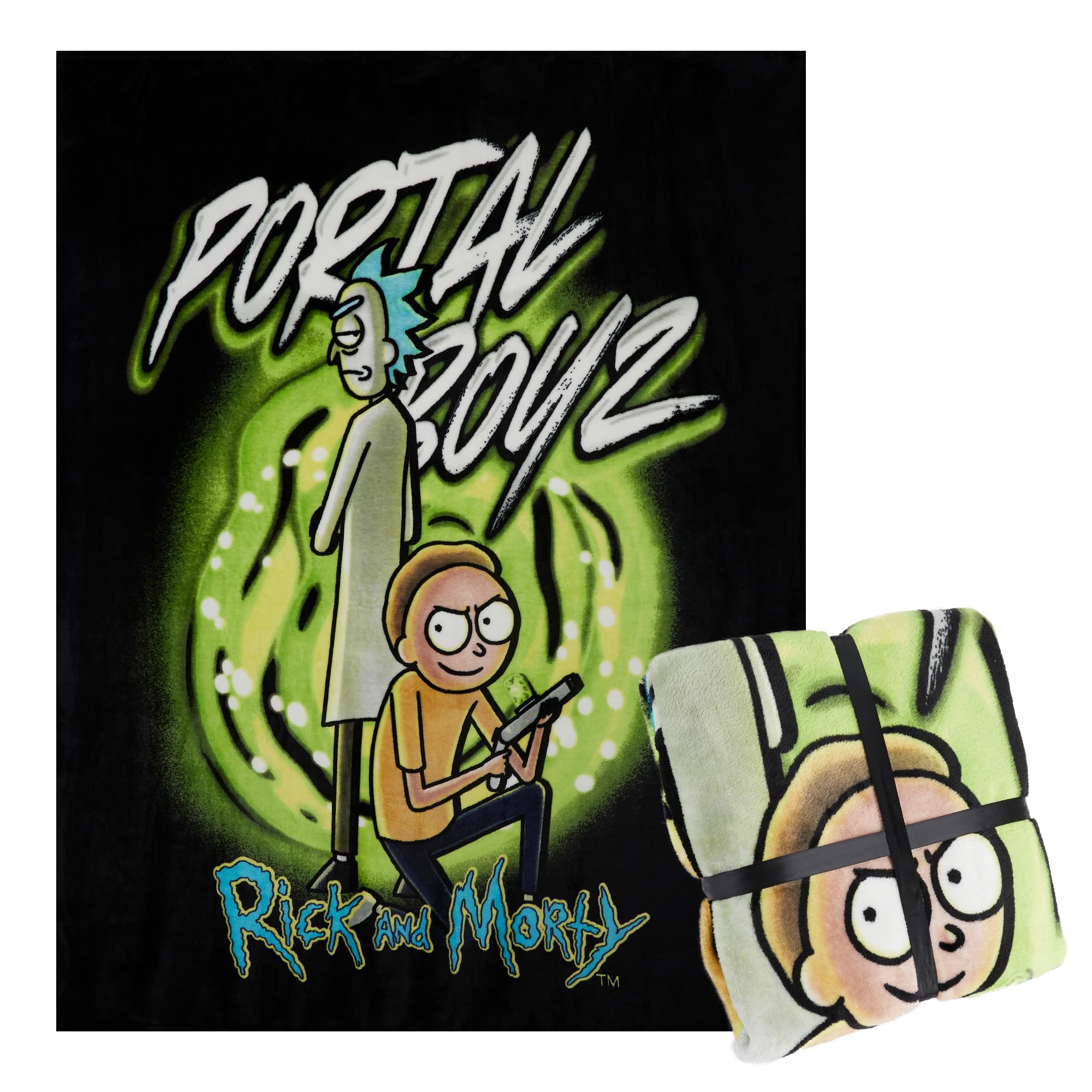 RICK AND MORTY Fleece Blanket Super Soft Blanket Throw Bed Accessories 150 x 130 Sofa Throw Bed Blankets Gifts for Him (Black/Green)