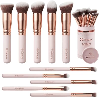 Lamora Kabuki Makeup Brush Set 10 Pc Synthetic Premium Brushes
