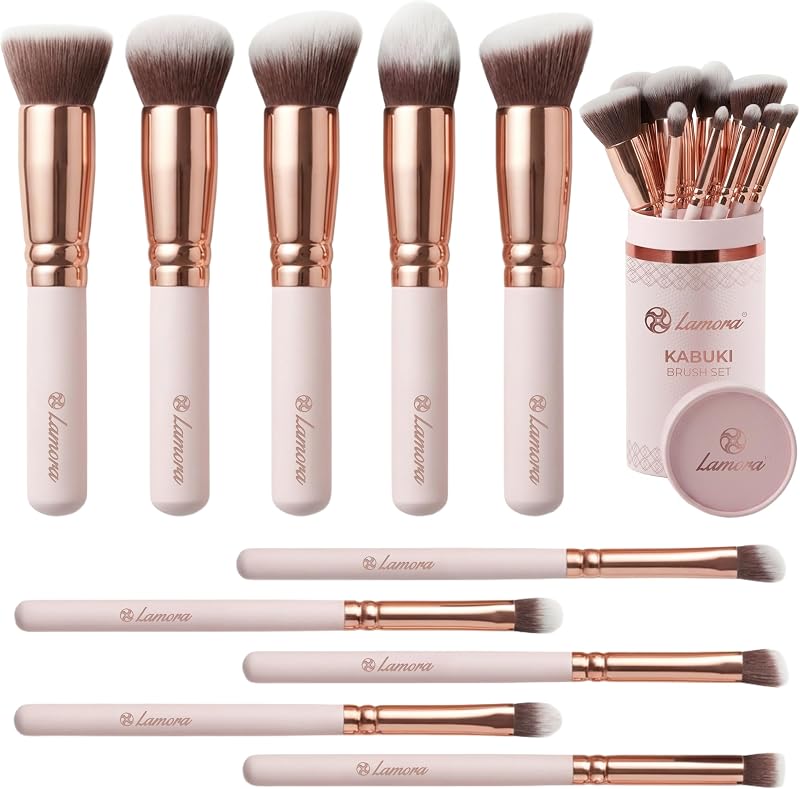 Lamora Kabuki Makeup Brush Set 10 Pc Synthetic Premium Brushes