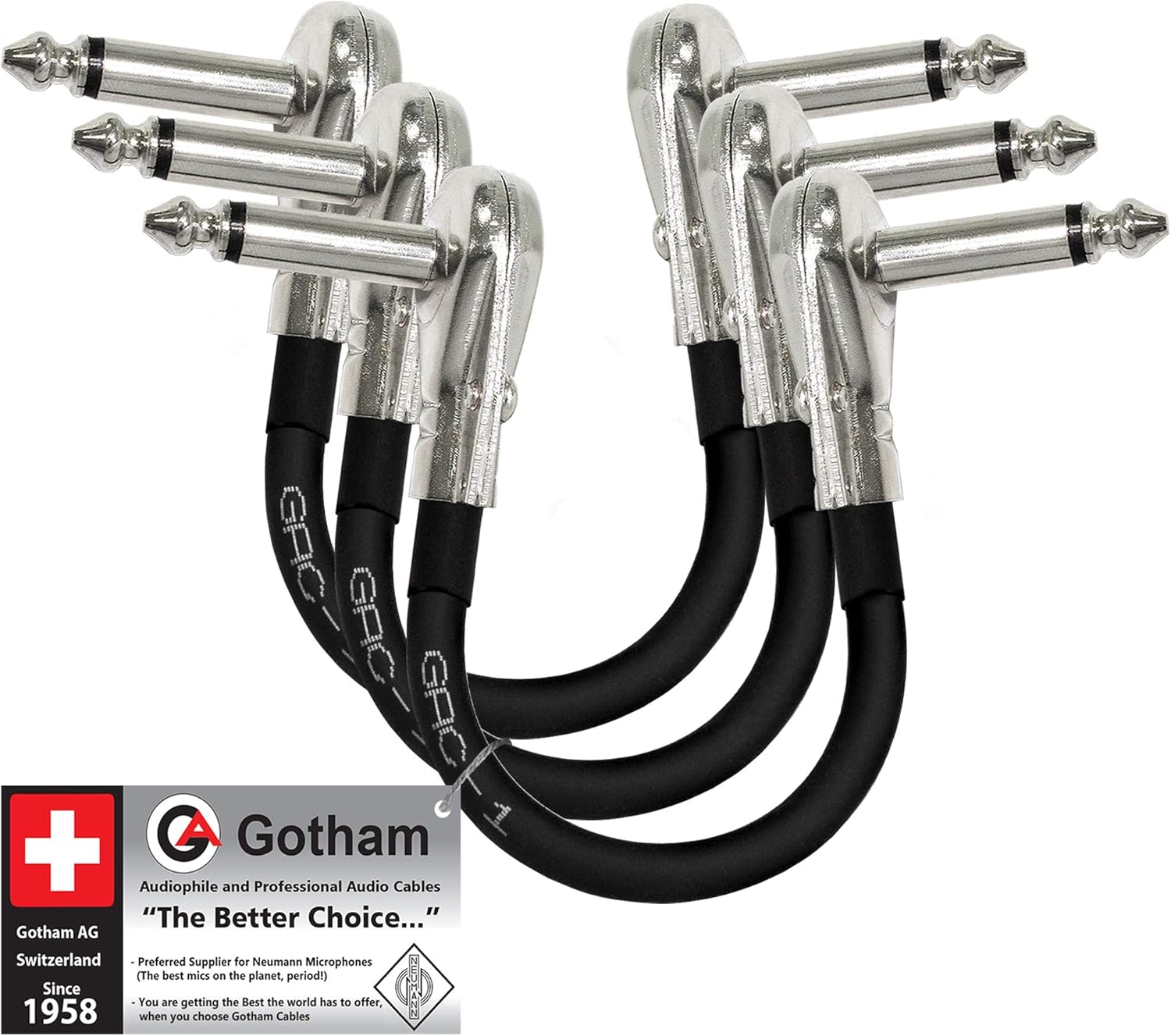 Save Up To 70 3 Units 6 Inch Gotham Gac 1 Ultra Flexible Guitar Bass Effects Instrument Patch Cable With Inch 6 35mm Low Profile R A Pancake Type Ts Connectors