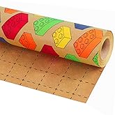 BIOBROWN Kraft Building Blocks Wrapping Paper for Boys Girls Birthday | 17 inch X 33 feet, Gridlines Design, Recycled
