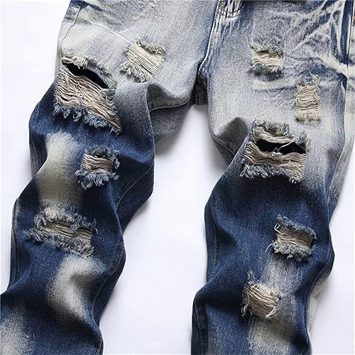 Ripped Jeans for Men Slim Fit Distressed Holes Stretch Denim Pants