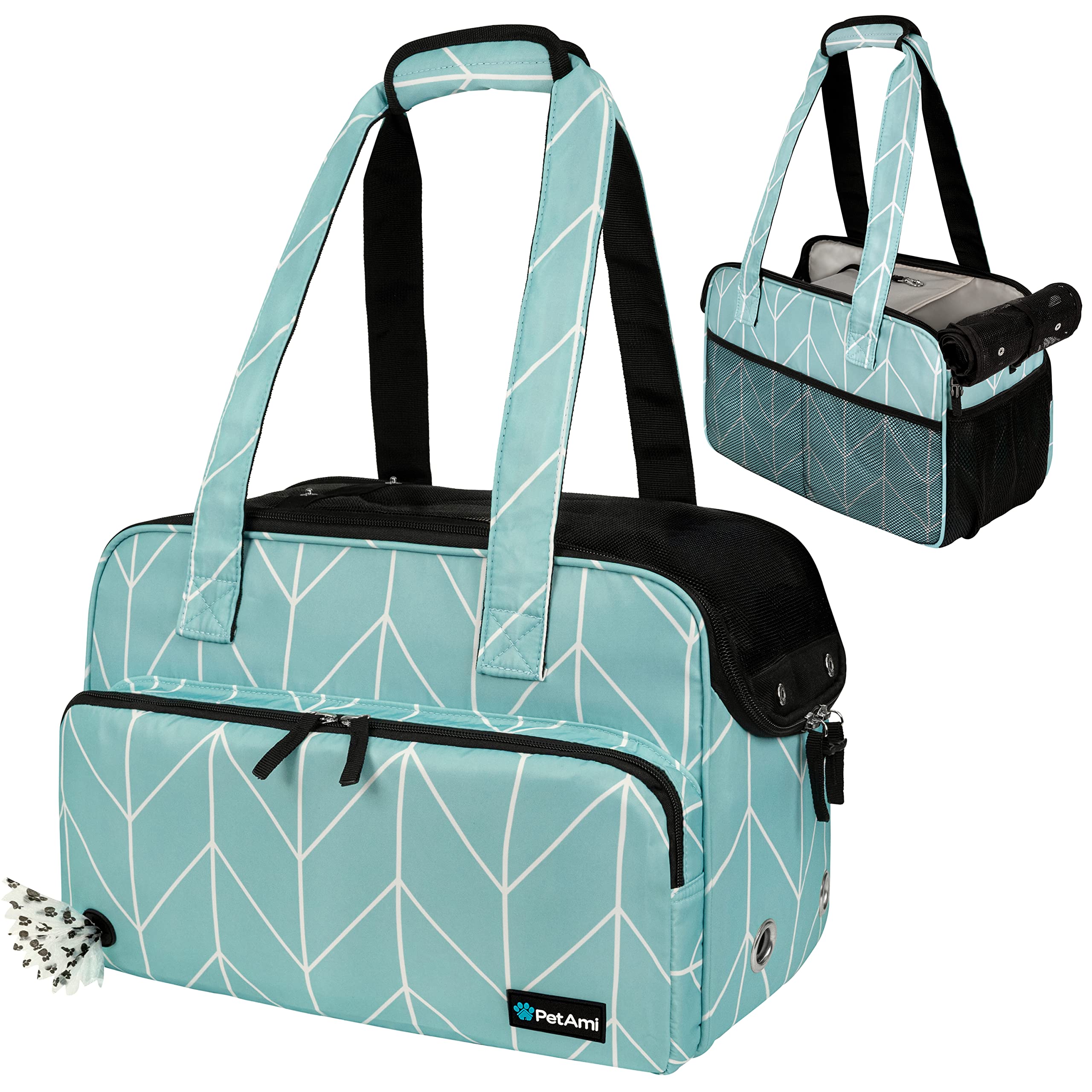 Photo 1 of PetAmi Small Dog Purse Carrier, Soft-Sided Pet Carrier Bag with Pockets, Portable Puppy Cat Travel Handbag Tote, Airline Approved Breathable Mesh, Poop Bag Dispenser, Max 18 lbs, Chevron Teal