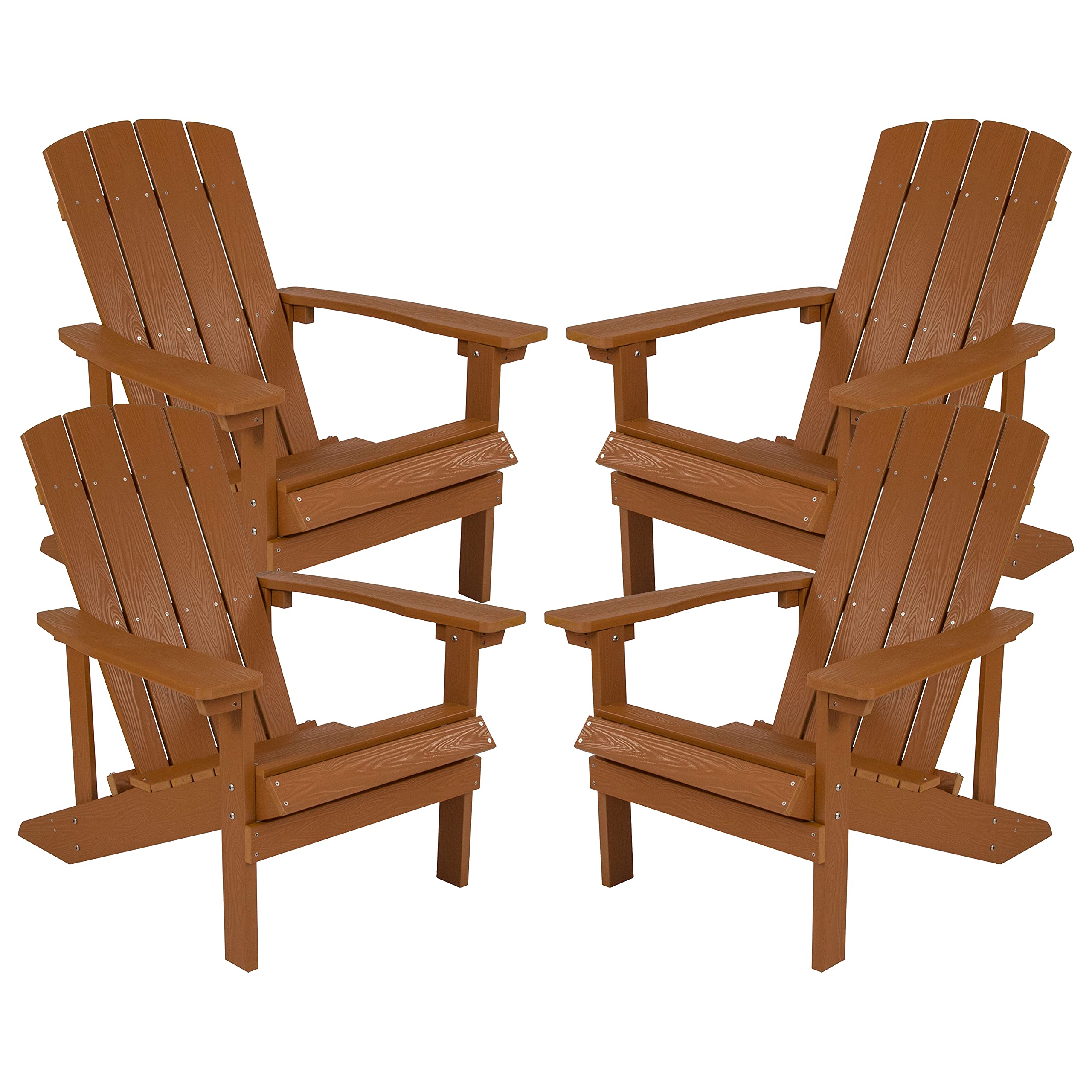 Flash Furniture Charlestown Poly Resin Adirondack Chair - Teak - All Weather - Indoor/Outdoor - Set of 4 Image