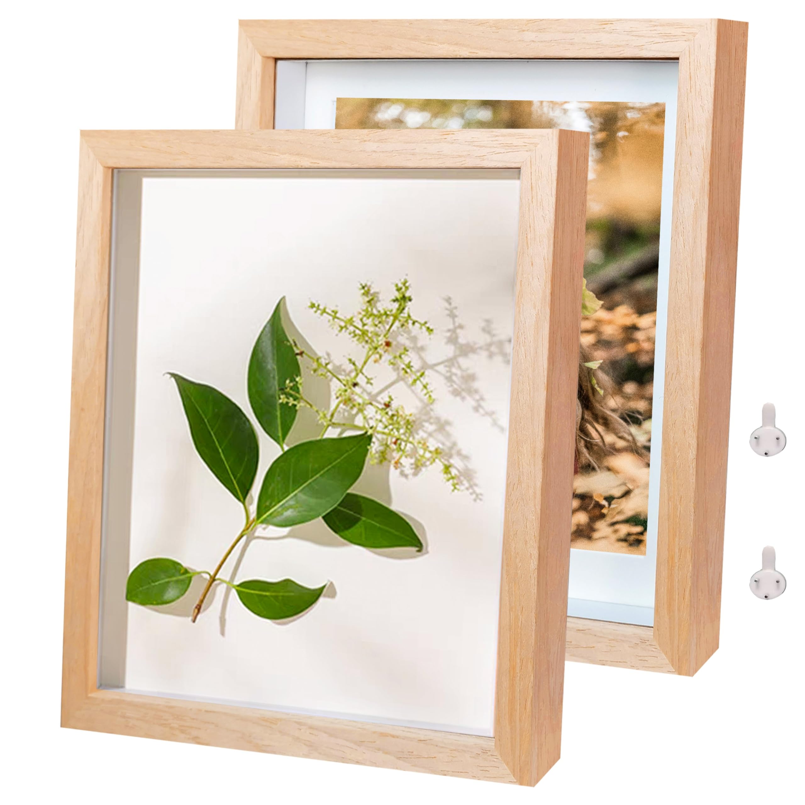 Houstimi Solid Wood Shadow Box Frame 5x7 Picture Frames Small Shadow Box Display Case (2 Pack,Natural Wood) Internal Depth 0.6 inches with Real Glass — image 1