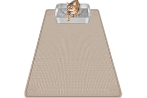 Bartuke Cat Litter Mat, Extra Large 40" x 28" Silicone Mat Litter Trapping Mat for Scatter Control, Soft on Kitty Paws, Easy to Clean (Khaki)