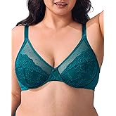 ZEBELL Minimizer Bras for Women - 38 D - Underwire Full Coverage Lace Bralette - Plus Size Supportive Unlined Bra for Large Breast Blue