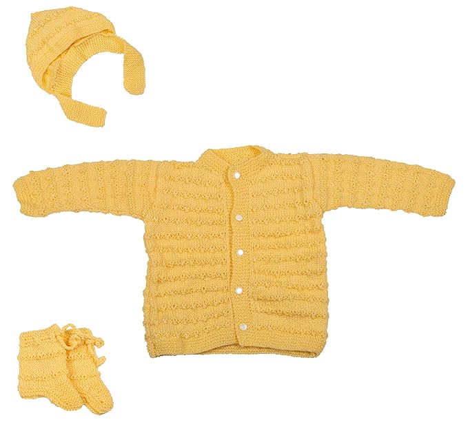 Baby Woolen Clothing Set (Light Yellow, 6-12 Months, Pack of 4)