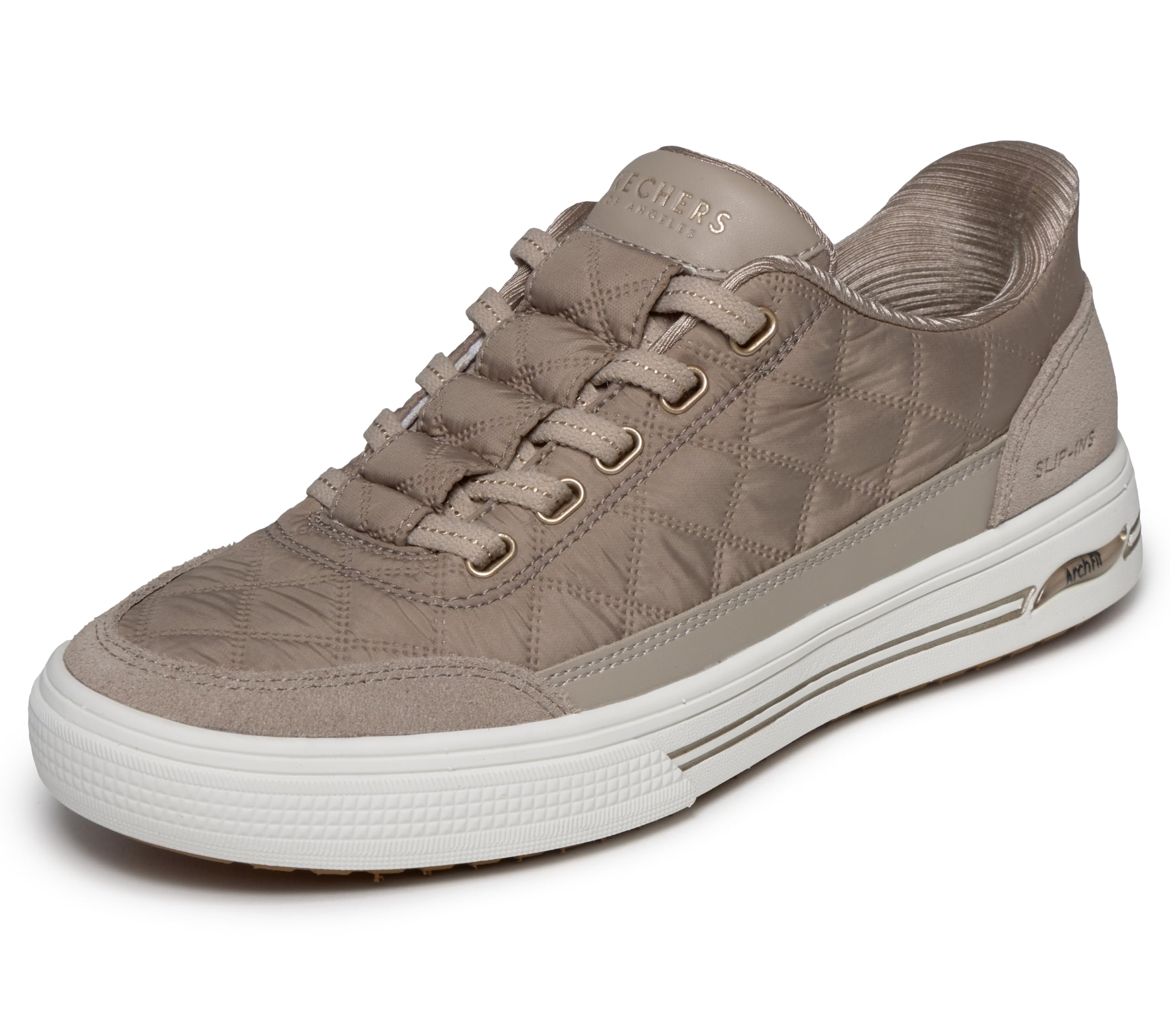 Skechers Women’s Arch Fit Arcade – Cuddle Steps Cozy Fit Hands Free Slip-ins, Taupe, 11