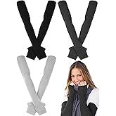 Jadive 3 Pairs Women Arm Warmers Soft Wool Blend Warm Long Fingerless Gloves Black Gray Knit Arm Sleeves Knit Mitten Women Gloves with Thumbhole for Winter