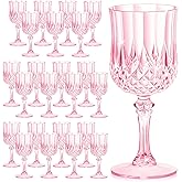 HTTBEIZI 7OZ Plastic Wine Glasses, Disposable Goblets Drinking Glasses Crystal Vintage Water Cups Unbreakable Champagne for Valentine’s Day, Wedding, Parties (24, Pink)
