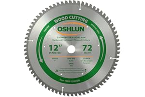 Oshlun SBW-120072N 12-Inch 72 Tooth Negative Hook Thin Kerf Finishing ATB Saw Blade with 1-Inch Arbor for Sliding Miter and R