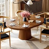 homary Extendable Dining Table Round to Oval 39"-55", Solid Wood Walnut Kitchen Table for 4-6 People, Space-Saving Design for Small Spaces &amp; Family Gatherings