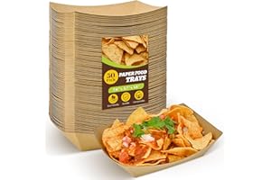 Ocmoiy 3lb Paper Food Trays, 50 Pack Heavy Duty Kraft Food Boats Holders Disposable Serving Basket Trays for Nachos, Tacos, Fries, Hot Dog, Corn, BBQ, Festivals, Party