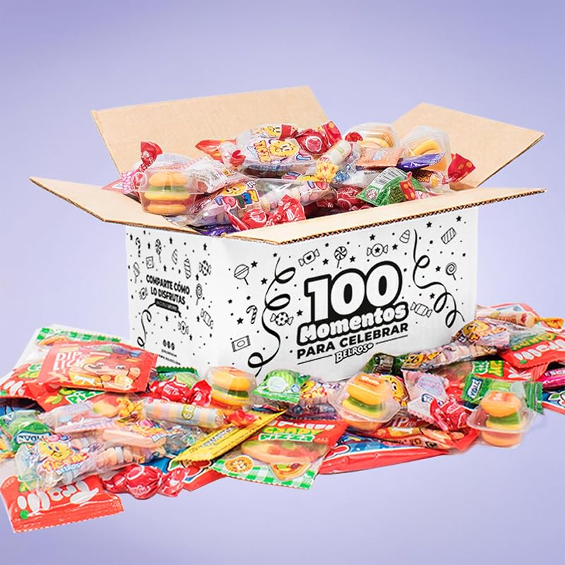 Embale 100 peças de doces e gomas variadas, 10 variedades embaladas individualmente. Sem glúten. Caixa de Doces de Halloween Ideal, Recheio de Piñata, Festas Infantis e Presente de Aniversário