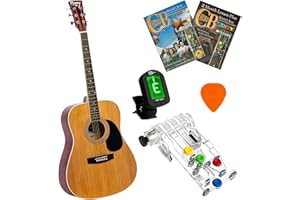 ChordBuddy 42" Full Size Acoustic Guitar Combo Beginner Set with Natural Finish Guitar, Tuner, and Learning System