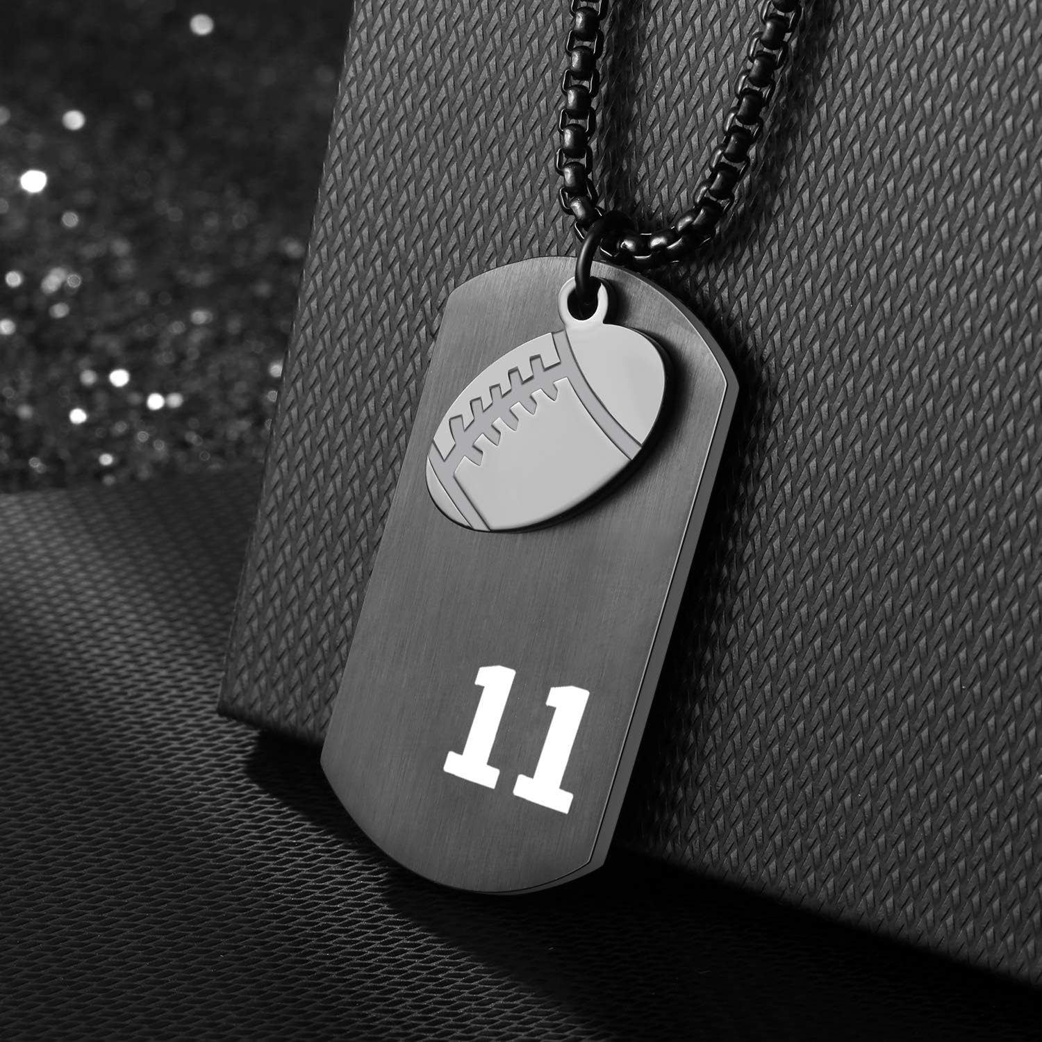 VI.SPORT Men's Sport Football Dog Tag Football Player Number 11 Necklace Football Pendant To Grandson Inspiring Philippians 4:13 I Can Do All Things (Black): Clothing