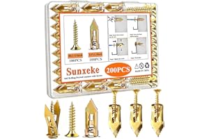 Sunxeke 200 Pcs Self Drilling Drywall Anchors with Screws,100 Sheetrock Anchors (0.47x1.18 Inch) & 100 Zinc Expansion Screws,