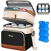 Mancro Expandable Breast Milk Cooler Travel Bag with Ice Pack, Double Layer Baby Bottle Bag Fits 6 Bottles Up to 9 Ounce, Breastmilk Cooler Bag with Shoulder Strap for Nursing Moms & Daycare