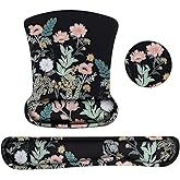 MOSISO Wrist Rest Support for Mouse Pad&Keyboard Set, Wild Flowers Ergonomic Mousepad&Coaster Non-Slip Base Home/Office Pain Relief&Easy Typing Cushion with Neoprene Cloth&Raised Memory Foam, Black