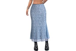 Avanova Women Ditsy Floral Bohemia Mesh Mermaid Skirt High Waist Summer Midi Skirts