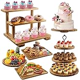 Esmorah Wooden Dessert Table Display Set, Cake and Cupcake Stand Combo (Set of 6)