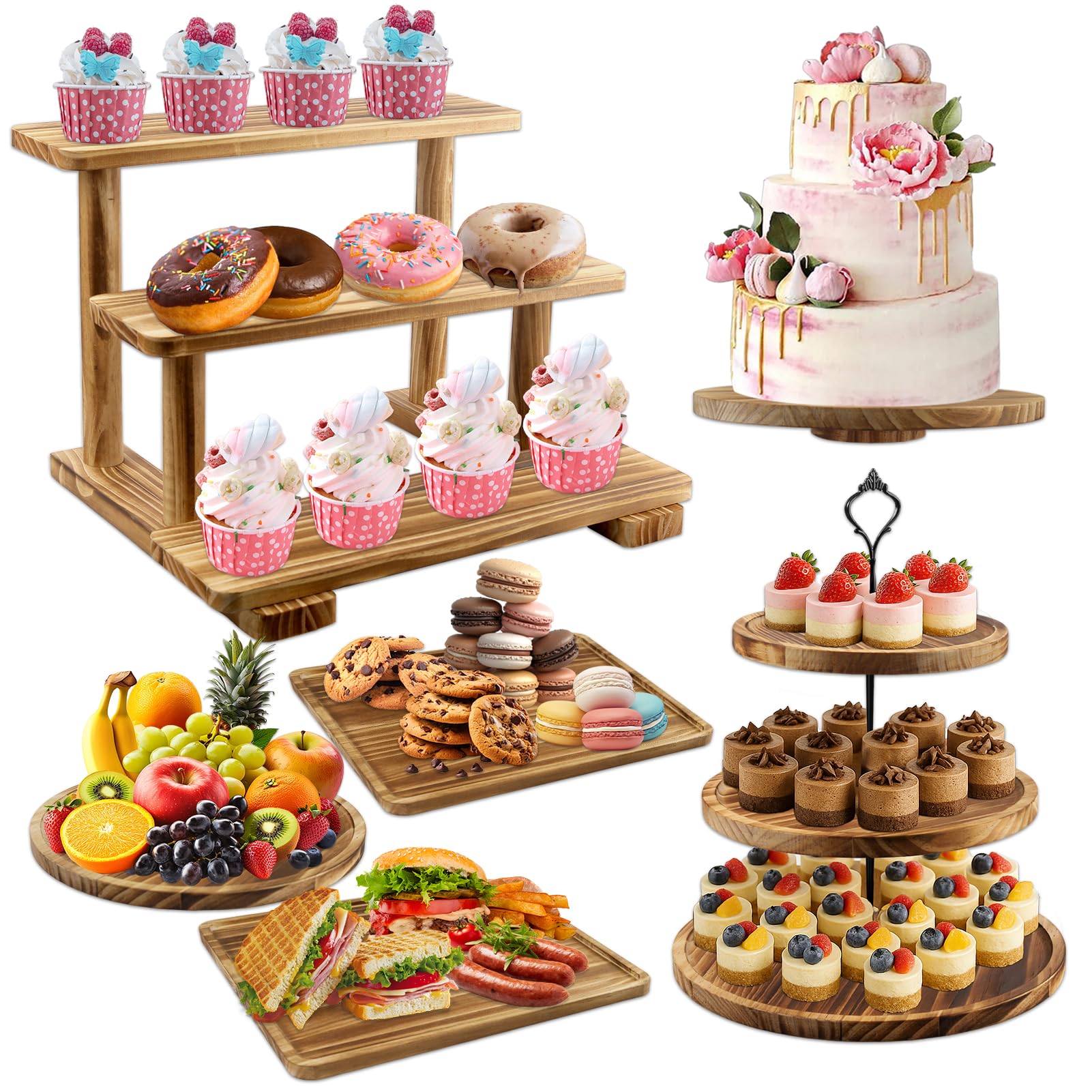Photo 1 of Esmorah Wooden Dessert Table Display Set, Cake and Cupcake Stand Combo (Set of 6)