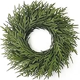 26" Norfolk Pine Wreath for Front Door, Artificial Christmas Wreaths Faux Green Fake Pine Needles Wreath for Front Door Wall Windows Indoor Outdoor Christmas Decor