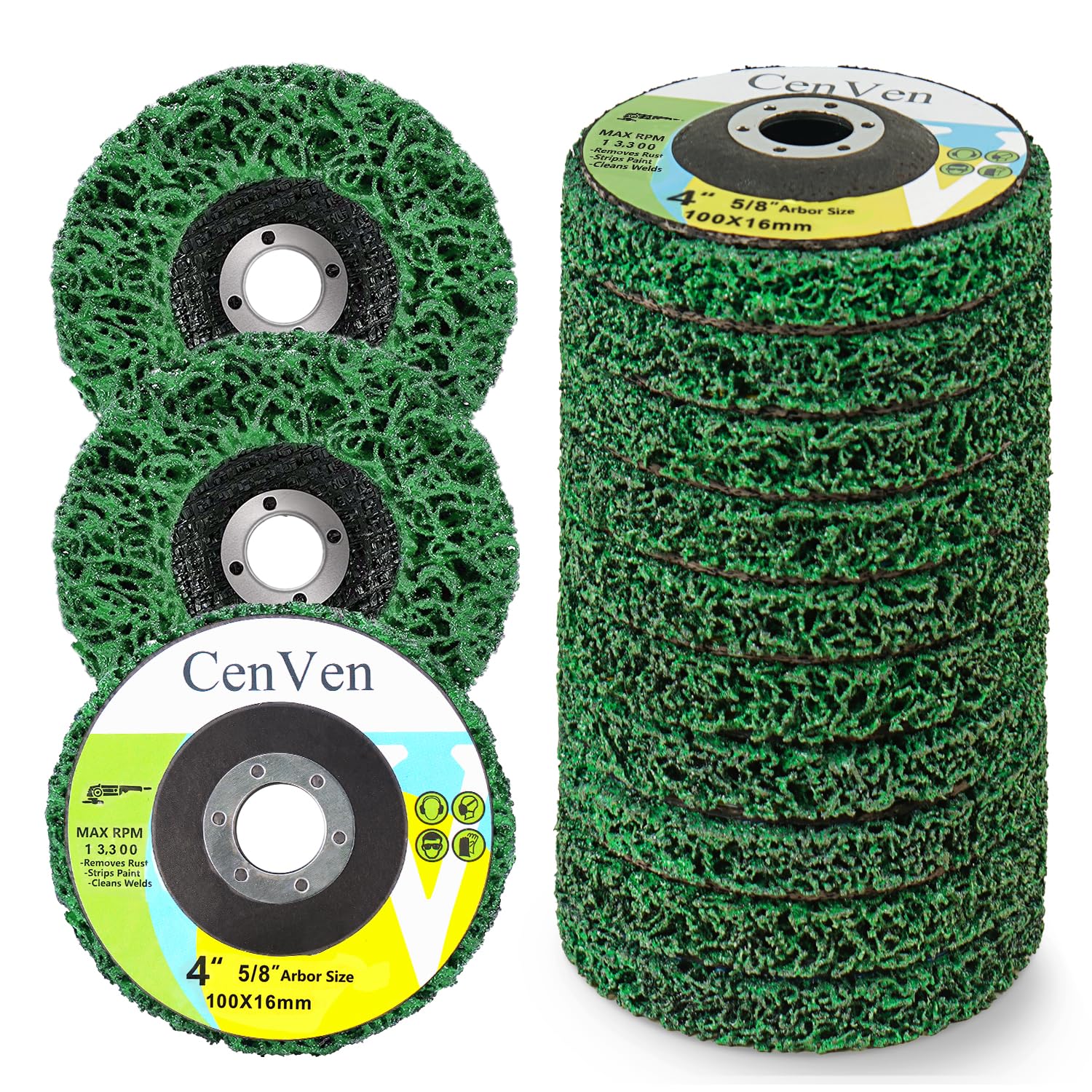 Photo 1 of Cenven 10 Pack Strip Disc Stripping Wheel for Angle Grinder, Grinding Wheels Stripper Wheels for Removing Paint, Wood, Rust Welds, Oxides of Metal (4'' x 5/8'')