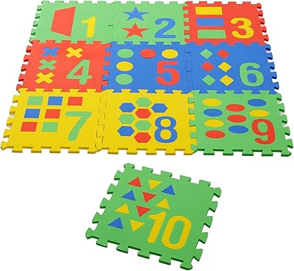 Archana Nhr Colorful Kids Play Puzzle Style Mat with Pop Out Numbers and Geometric Shapes. 10 Pcs (Interlocking) 12 X 12 Each Piece