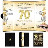 BADAWEN Black Gold 70th Birthday Party Decorations, Happy 70th Birthday Guest Book for Men Women 70th Birthday Signature Guest Book