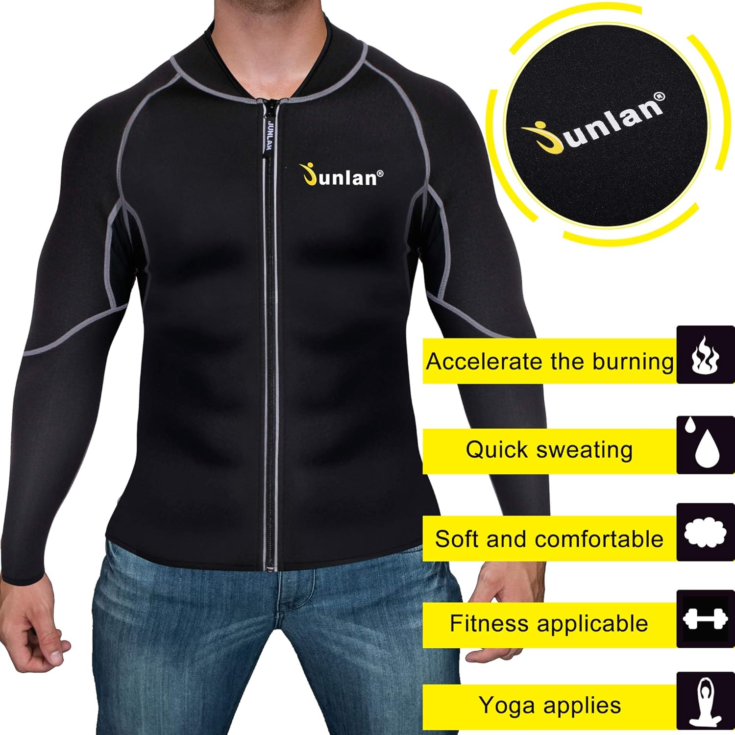 Men Sweat Neoprene Weight Loss Sauna Suit Workout Shirt Body Shaper Fitness Jacket Gym Top Clothes Shapewear Long Sleeve : Clothing