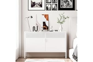 WASHSEMBA 2 Door Storage Sideboard,Orange Metal Storage Cabinet with 2 Adjustable Shelf,Multipurpose Metal Accent Cabinet for Office Home,Music Studio (White, 25''H)