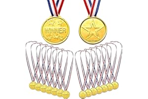 Whaline 20 Pcs Gold Award Medals Winner with Ribbon Necklaces Award Medals for Kids School Meeting Sports Events Talent Show Spelling Bees Party Decor or Celebration Souvenir