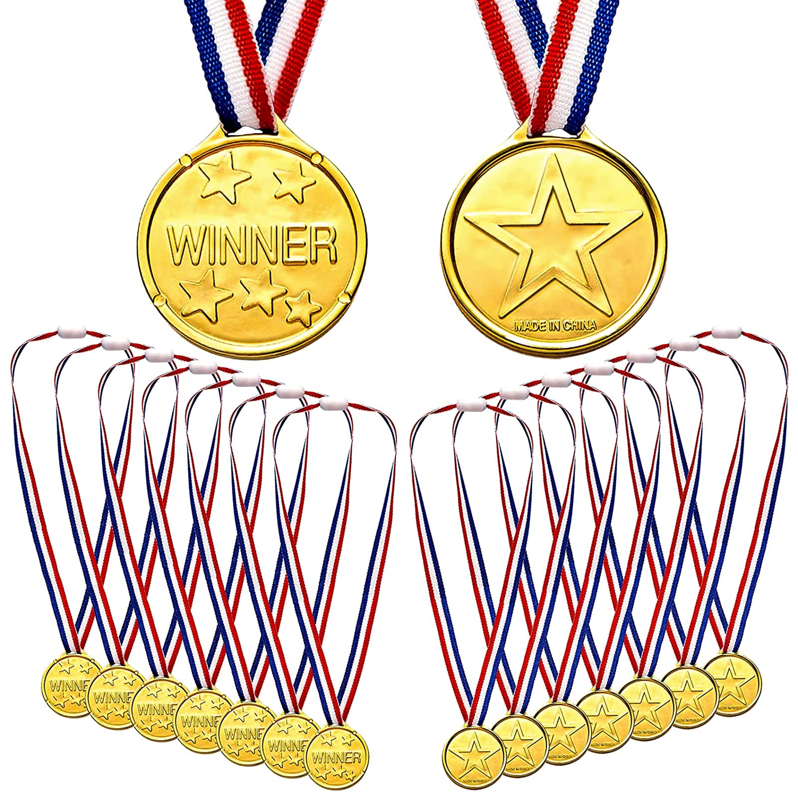 Whaline 20 Packs Gold Winners Medals Bronze Prizes with Ribbon Necklaces for Gymnastic Prizes Awards, Sports Day, Competitions, Talent Show, Spelling Bees, Party Decor