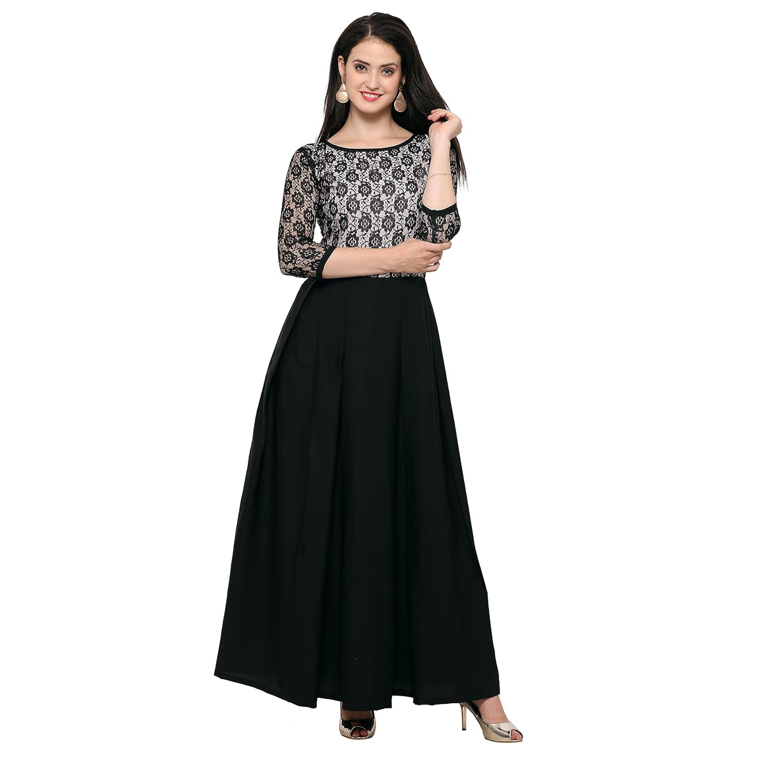 brahmani creation surat women's crepe dress (black)