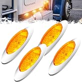 PSEQT 6.5'' Oval LED Side Marker Lights Trailer Clearance Stop Turn Signal Lights w/Red Lens Surface Mount 16LED Fender Front Rear Running Light Waterproof for Truck Pickup Caravan RV Bus (Amber)