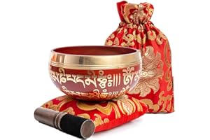 Tibetan Singing Bowl Set - Easy To Play for Beginners - Authentic Handcrafted Mindfulness Meditation Holistic Sound 7 Chakra Healing Gift by Himalayan Bazaar (Crimson)