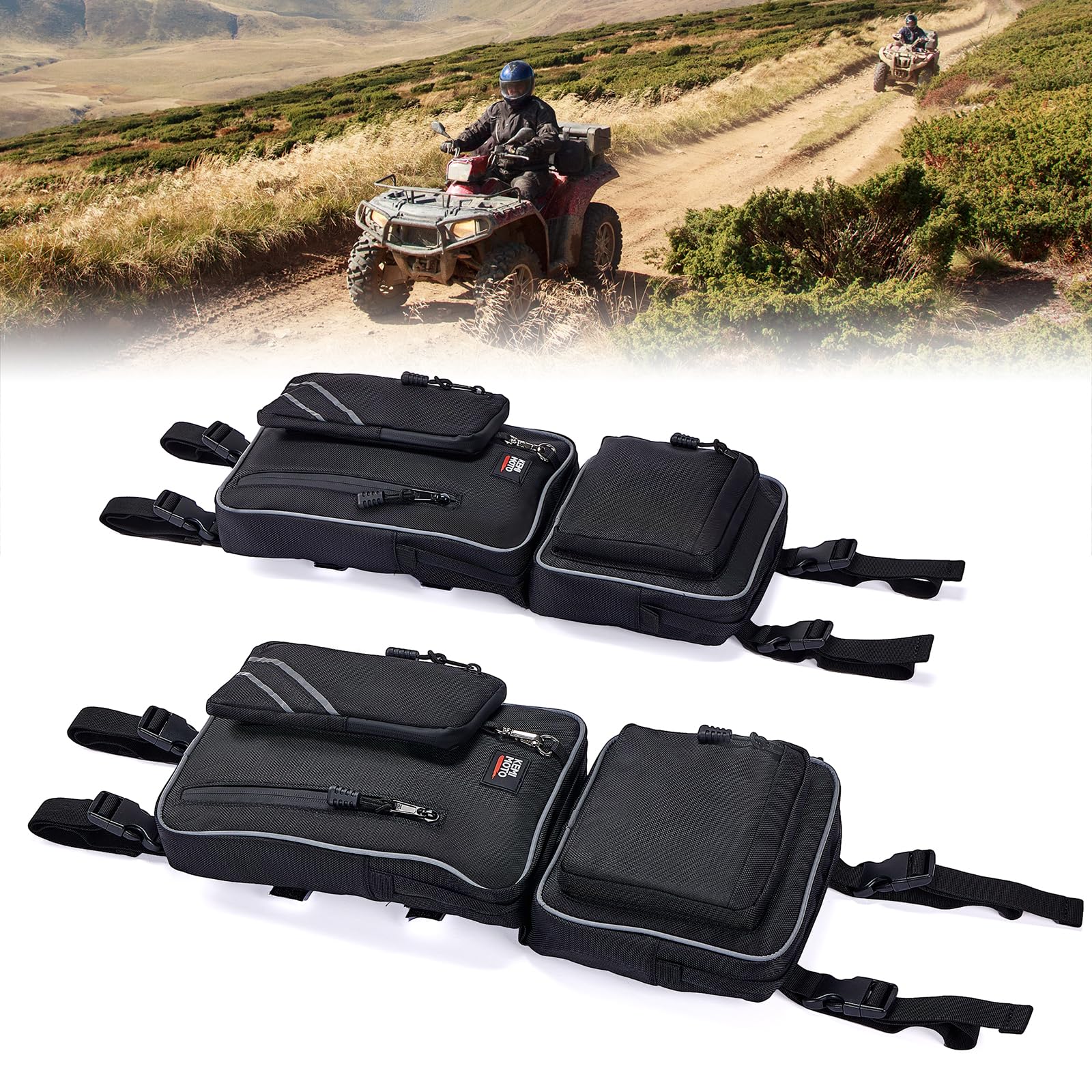 Photo 1 of KEMIMOTO ATV Fender Bags Detachable Gear Bags Water-Resistant Saddle Bags With Water Holder Compatible With Sportsman Scrambler TRX FourTrax Outlander 570 Two Storage Bags Black