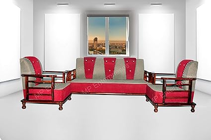Mp Enterprises Sheesham Wood And Fabric 5 Seater Sofa Set Of 3 1 1